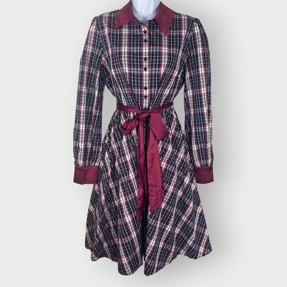 Unique Vintage Shirt Dress | XL 14 | Plaid | Preppy Academia Countryside Retro - Picture 1 of 11